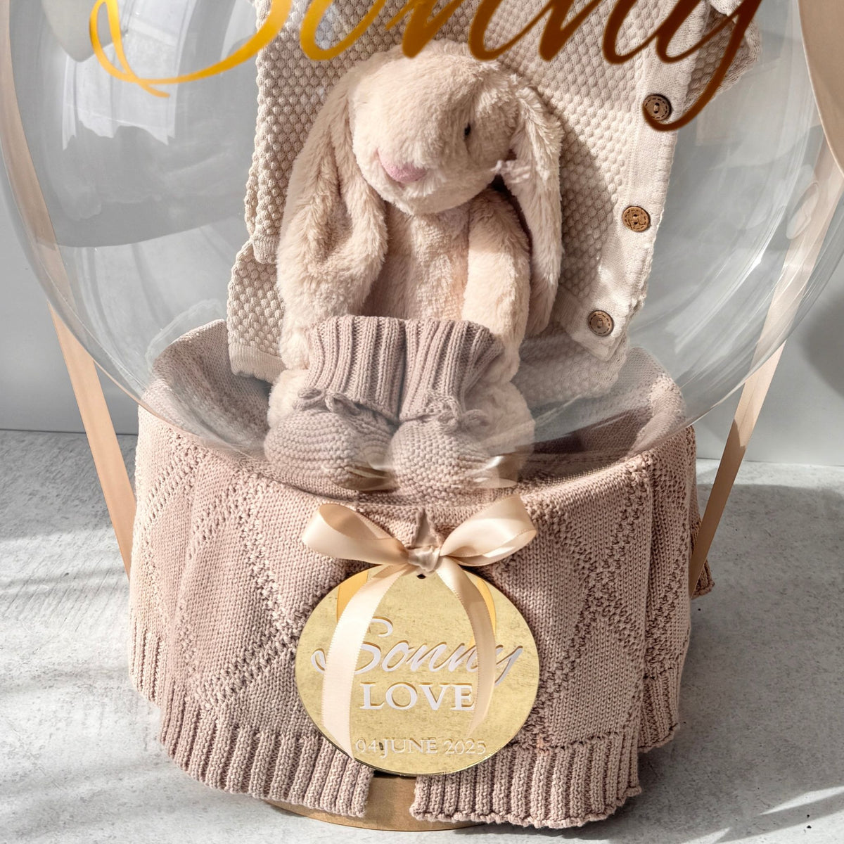 Oat Beige Neutral Baby Gift Balloon Hamper – Personalised | Sydney