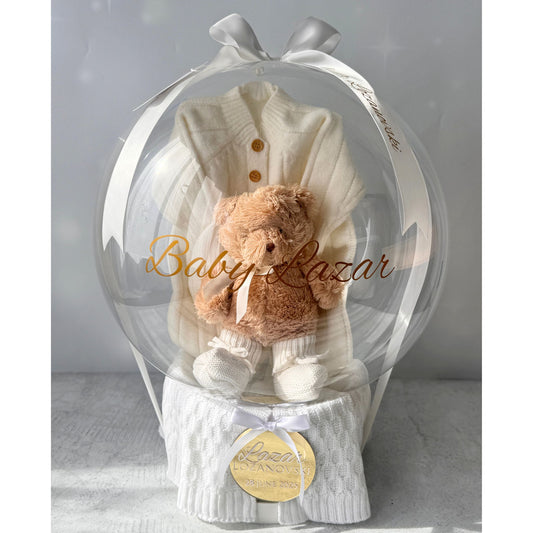 Neutral Baby Gift Balloon Hamper – Ivory & Gold | Personalised Newborn Gifts Sydney