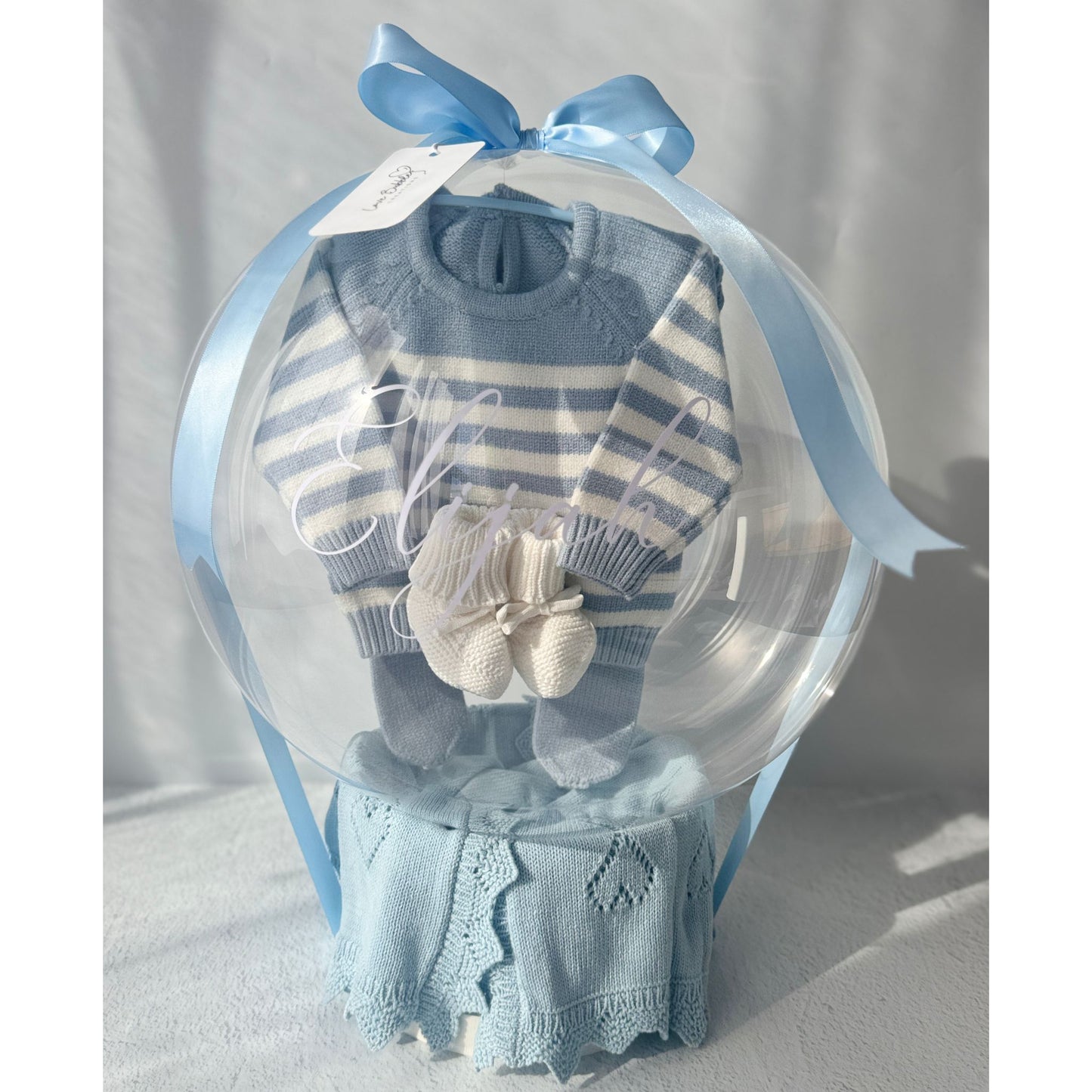 Unique Baby Boy Gift Balloon Hamper - Sea Blue Stripe