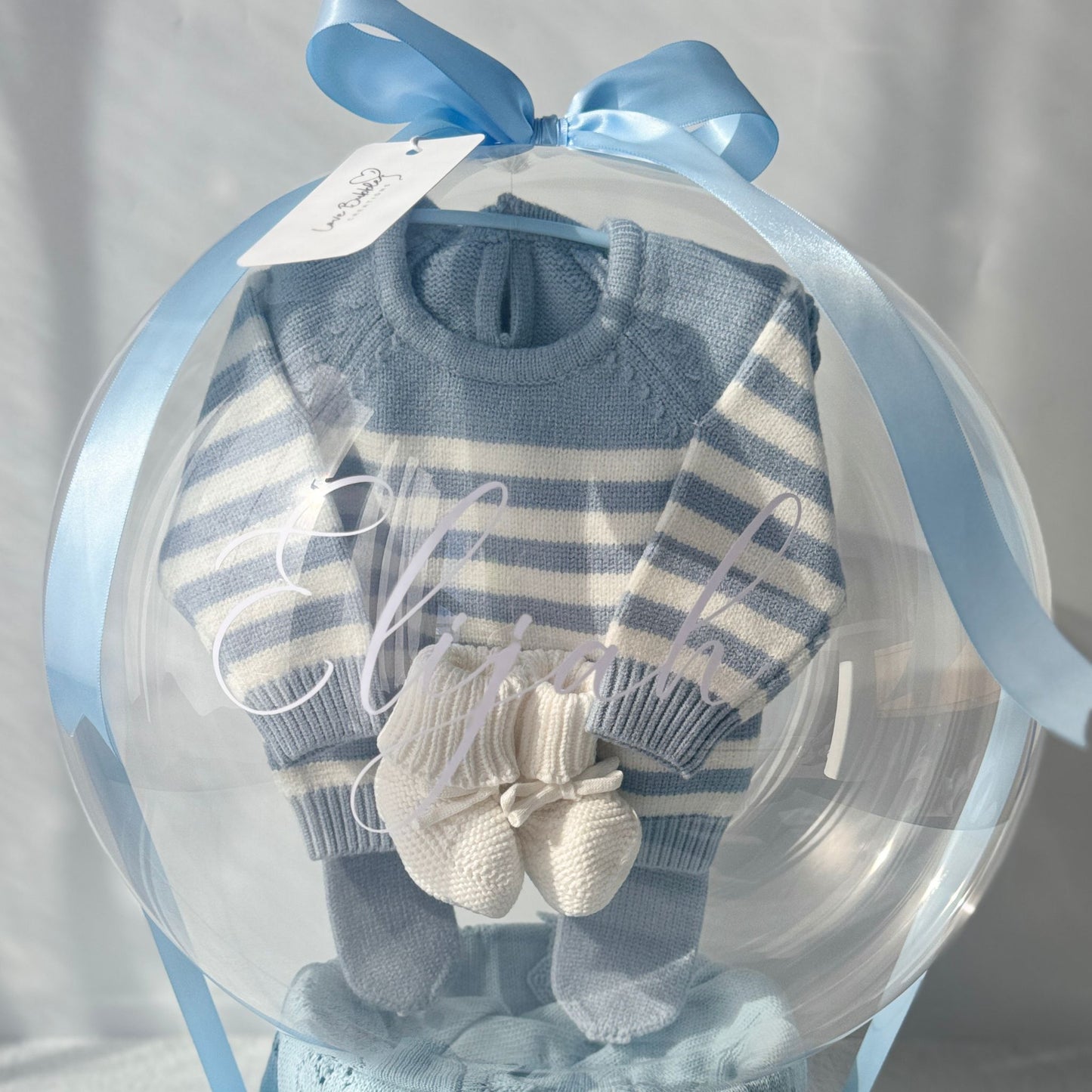 Unique Baby Boy Gift Balloon Hamper - Sea Blue Stripe