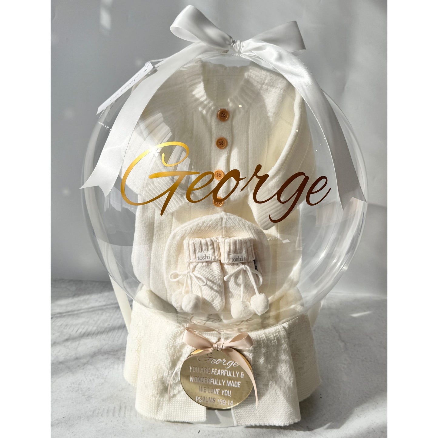 Unique Neutral Baby Gift Balloon Hamper - White