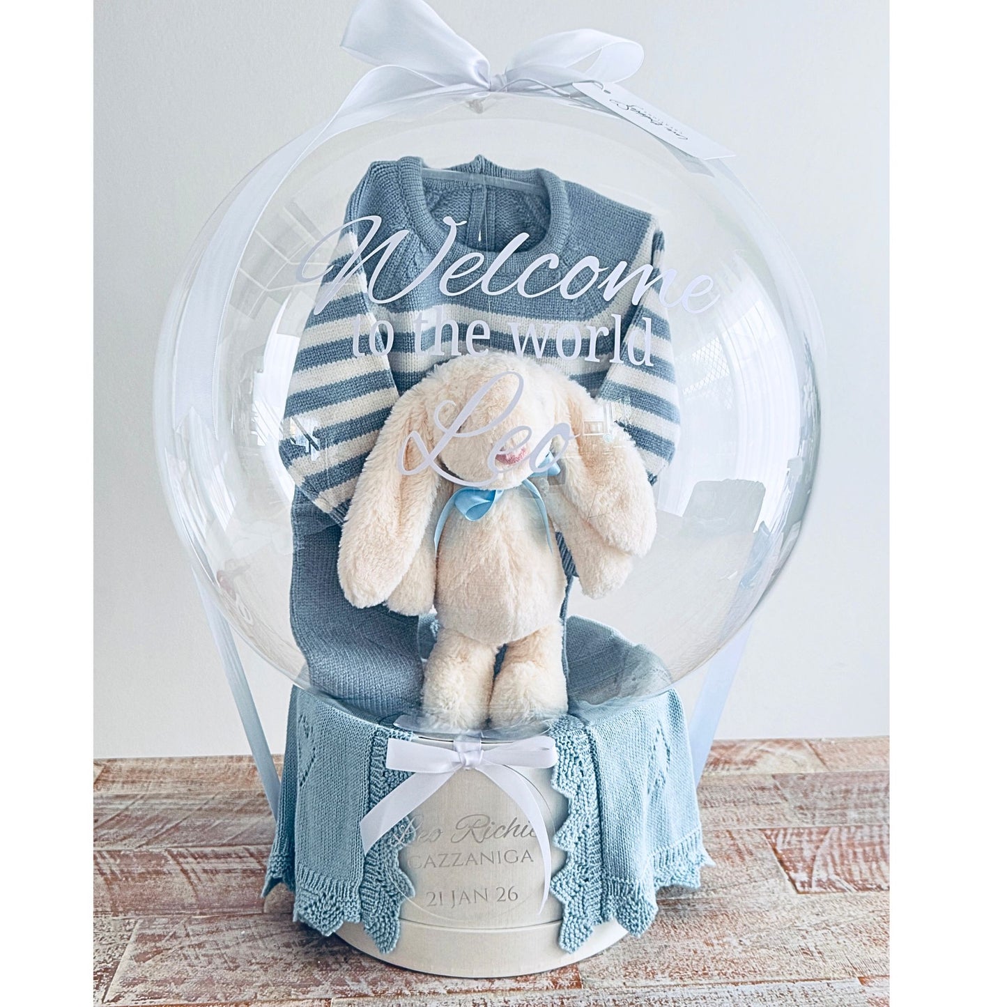 Unique Baby Boy Gift Balloon Hamper - Sea Blue Stripe