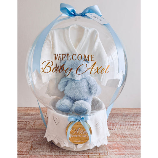 Unique Baby Boy Gift Balloon Hamper - White/Blue