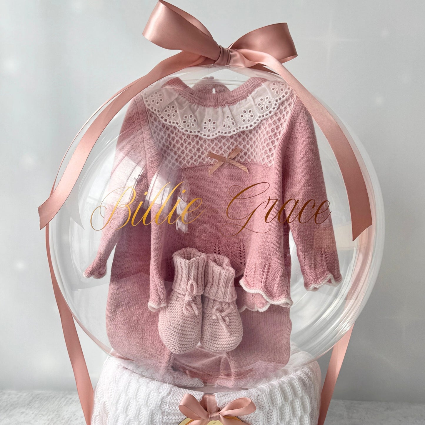 Luxury Baby Girl Gift Balloon Hamper - Rose Gold Pink