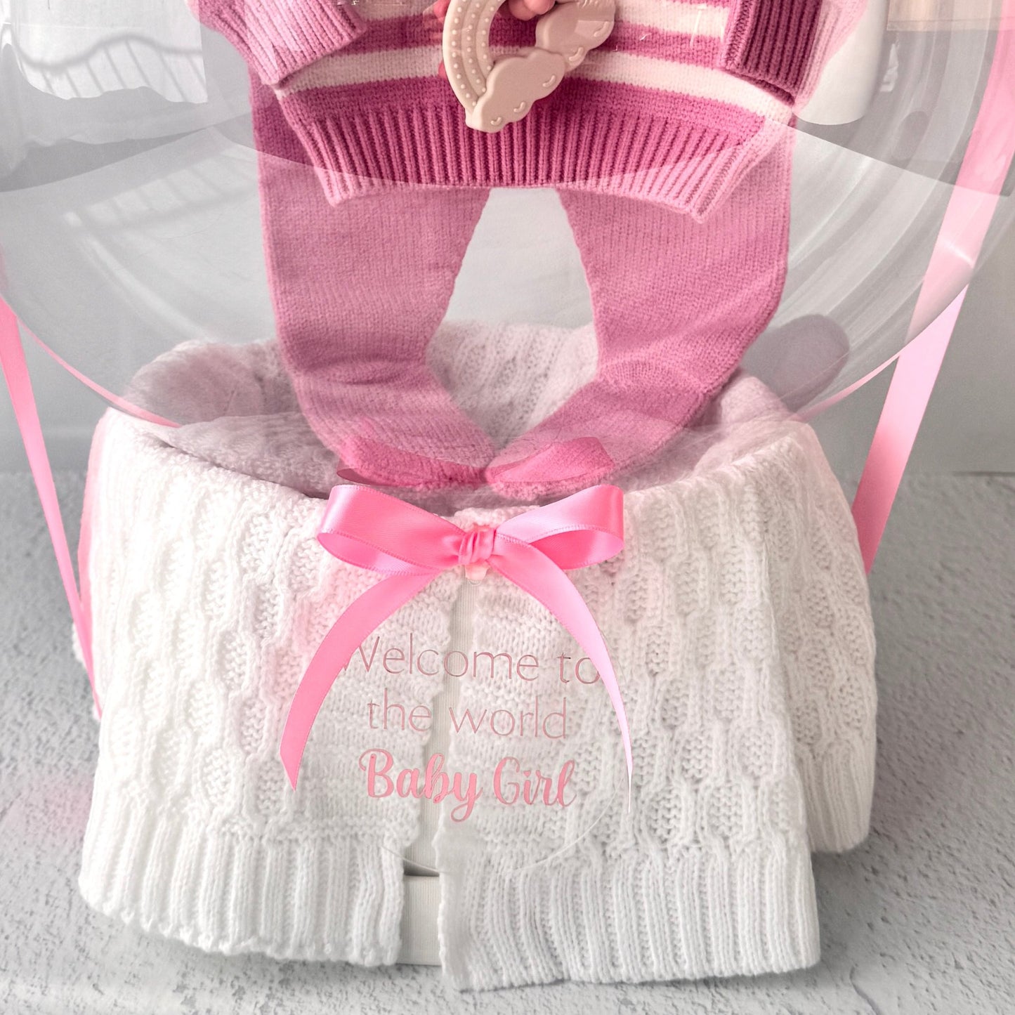 Unique Baby Girl Gift Balloon Hamper -  Pink Stripe