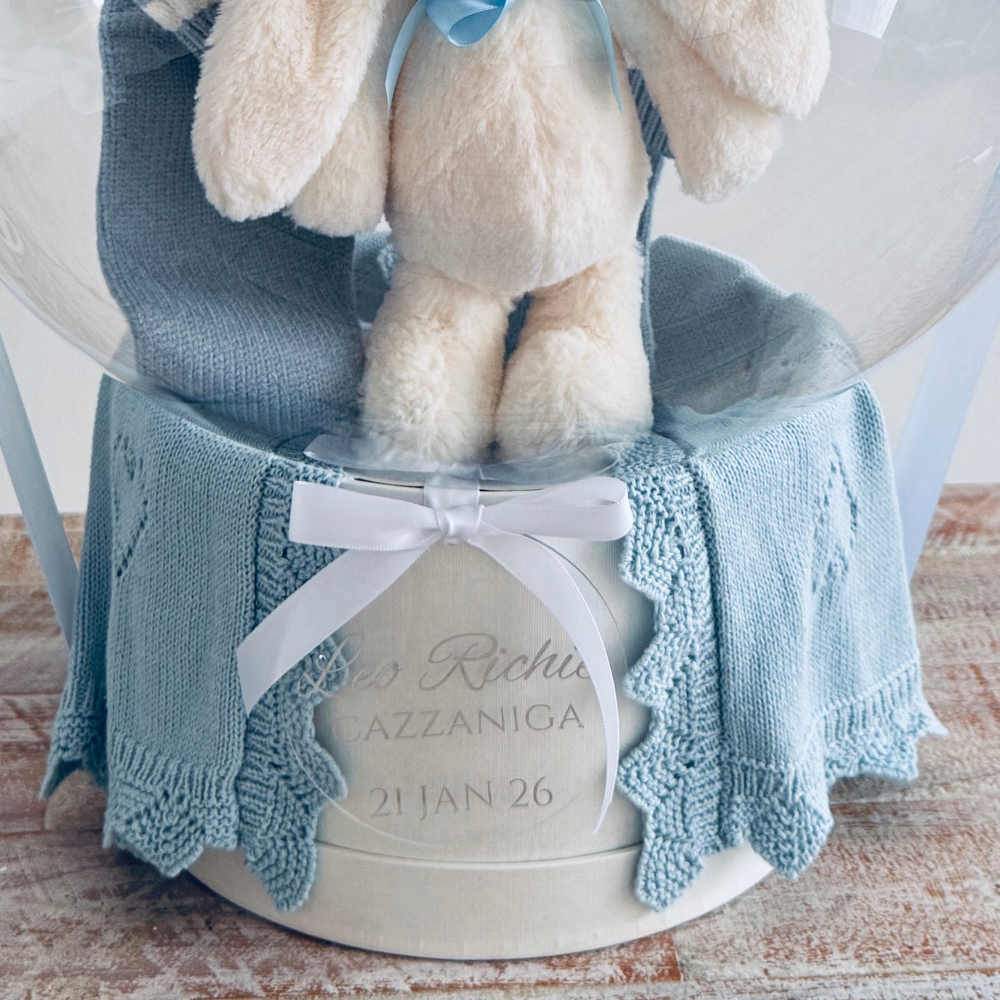 Unique Baby Boy Gift Balloon Hamper - Sea Blue Stripe