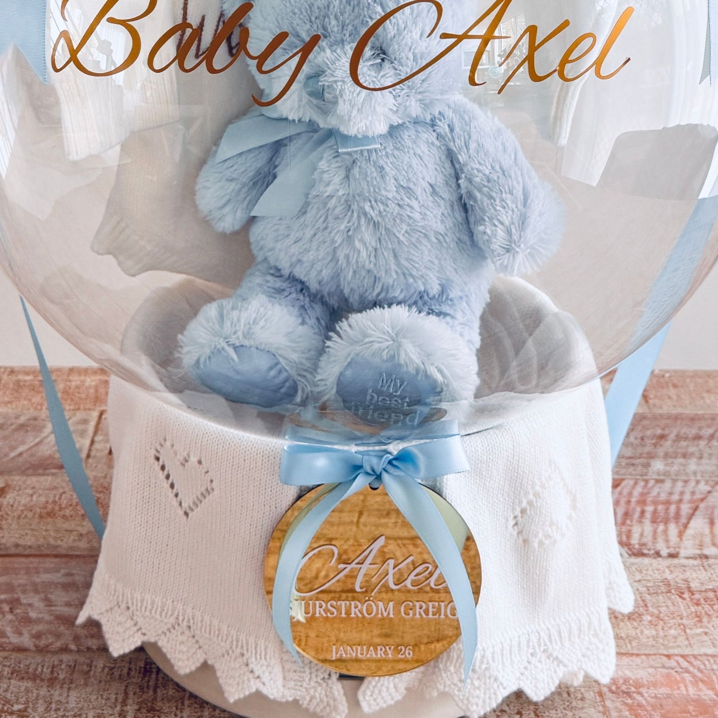 Unique Baby Boy Gift Balloon Hamper - White/Blue